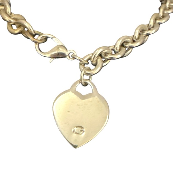 Guess Heart Necklace Lobster Clasp Signed “G” Silvertone Excellent 16” - Picture 2 of 5